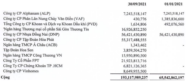 Chứng khoán Kinh doanh của SAM.